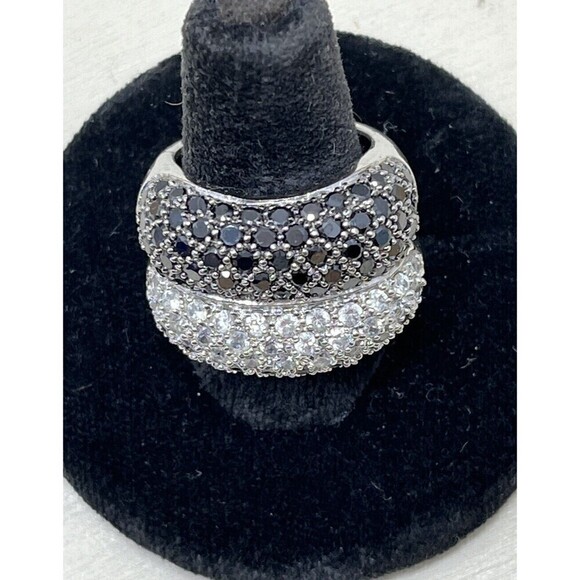 925 STERLING SILVER PAVÉ SET CZ DOUBLE BAND RING, SIZE 6.25 - Regency Mob Wife - Picture 5 of 13